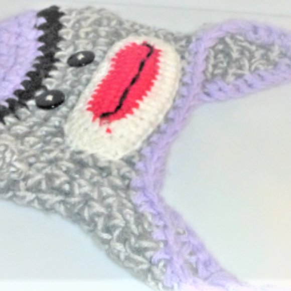 Thick Wool Hand Knitted MONKEY HAT Kids Hat Pom Pom Hat Vintage Hat Toque - Picture 4 of 4